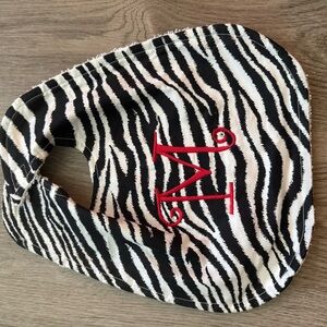 Zebra Print Baby Bib with Red Monogram